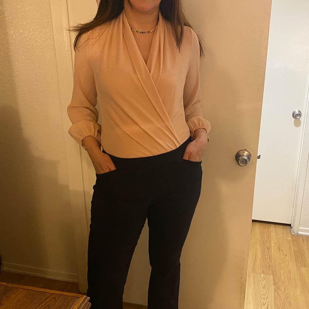 Stylish beige/pink long sleeved bodysuit